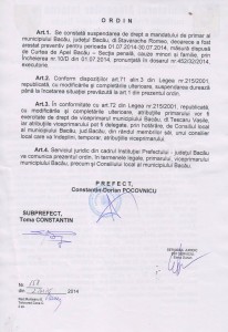 Ordinul de suspendare a primarului Stavarache