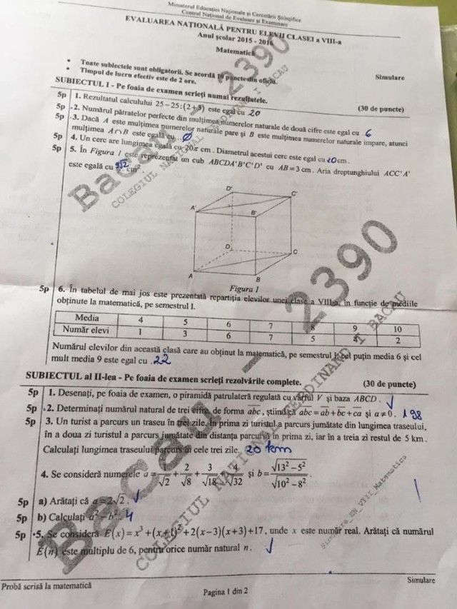 Simulare subiecte mate SITE 1