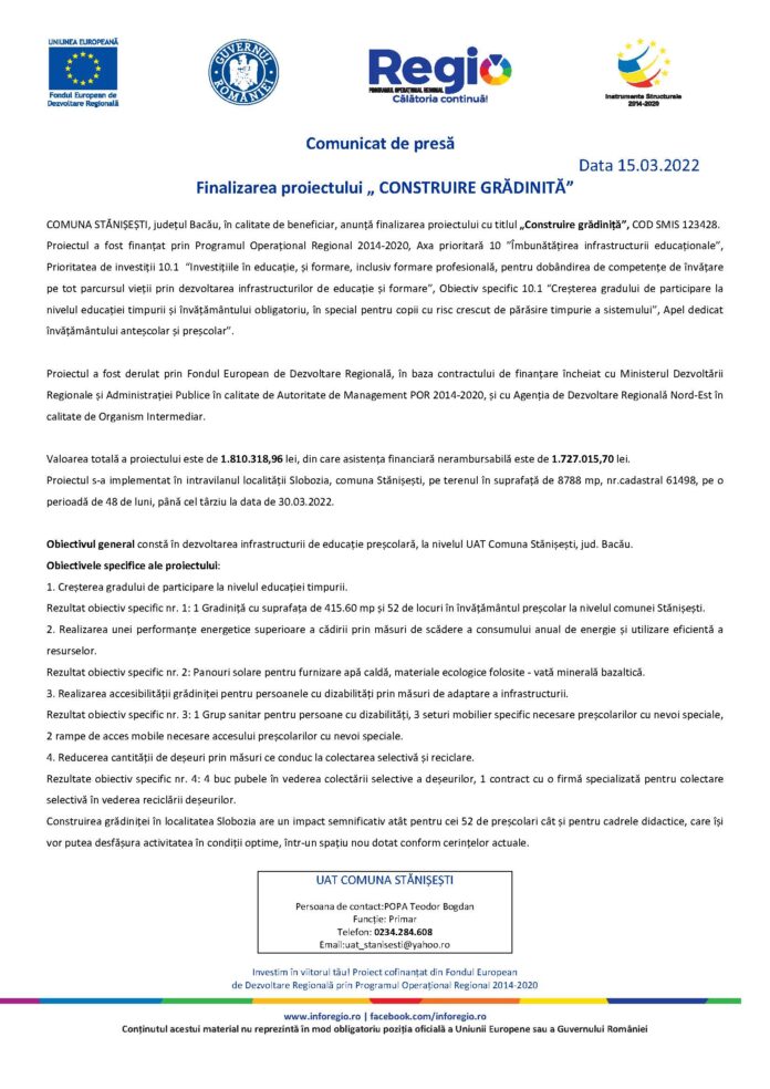 Anunt de presa finalizare proiect Slobozia 123428