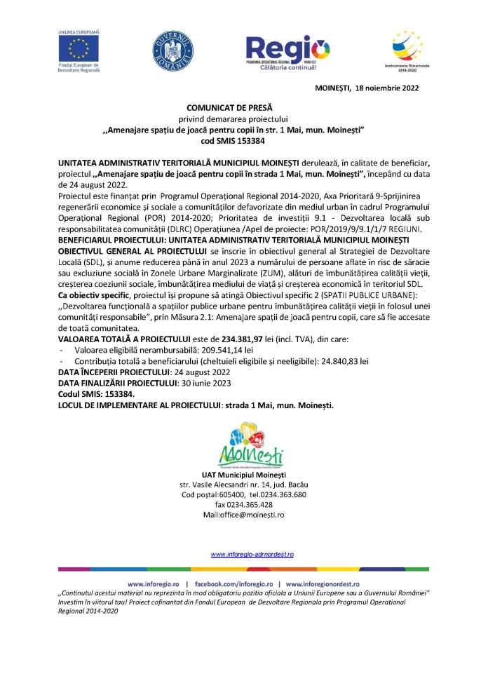 str.1 Mai -mun.Moinești 18 noiembrie