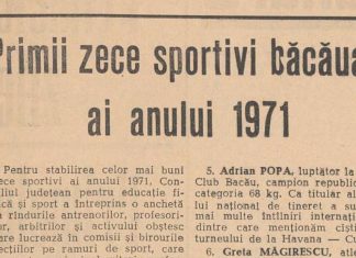 Primii zece sportivi ai anului 1971 în județul Bacău – o radiografie a performanței sportive, potrivit ziarului „Steagul Roșu”