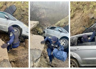 Două persoane salvate de polițiști după ce autoturismul în care se aflau s-a răsturnat pe DN 11A, în Podu Turcului