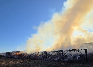 Incendiu la o fânărie în comuna Racova, județul Bacău. Pompierii intervin cu mai multe autospeciale