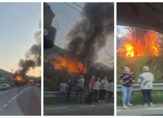 Incendiu puternic la două proprietăți din Slănic-Moldova. Aproximativ 300 de metri pătrați afectați de flăcări