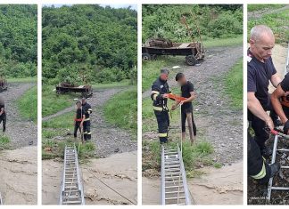 Buciumi: Adolescent salvat de pompieri după ce a rămas izolat pe malul opus al unui pârâu